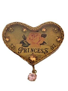 Maximal Art Princess Pink Rhinestone Resin Heart Pin Brooch, Signed K806
